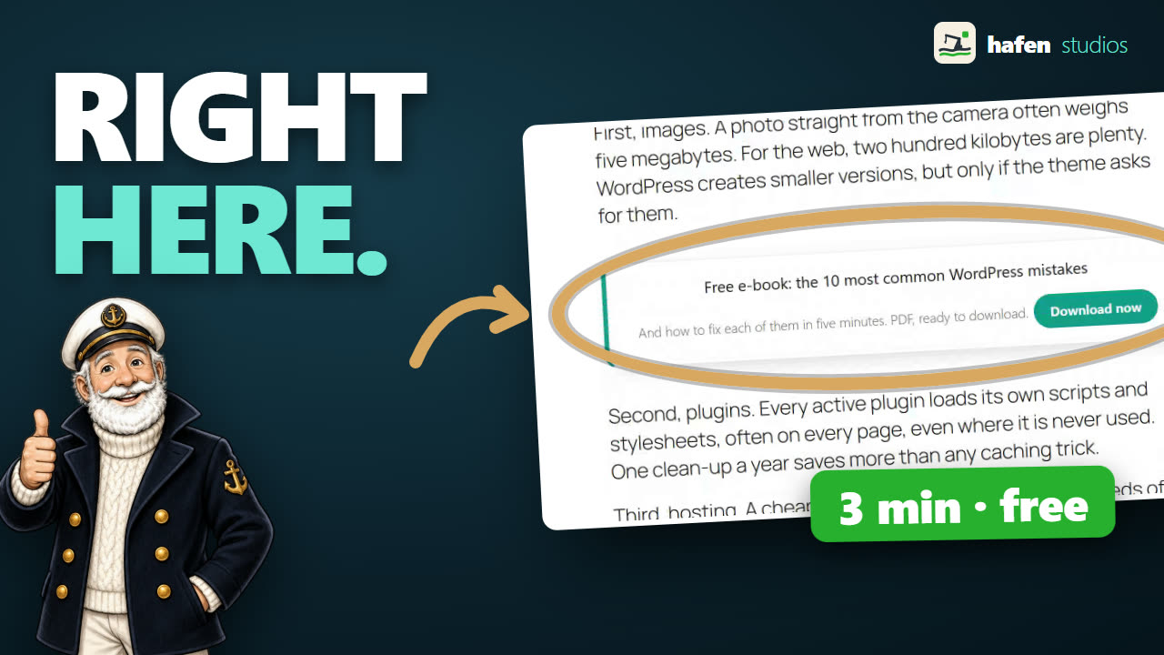 Hafenstudios Ads in the WordPress backend: the template wizard with the finished offer box inside a post