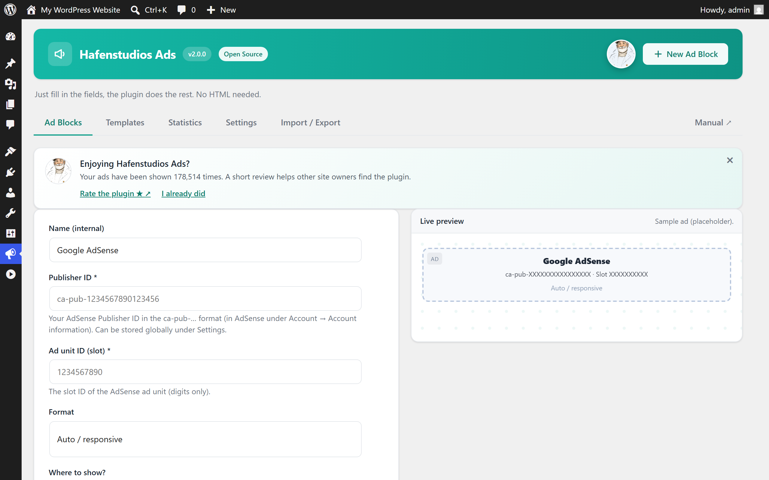 Adjet: AdSense-Assistent mit Publisher-ID und Slot